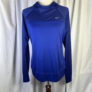 Nike Womens Blue Dri Fit Long Sleeve Activewear Pullover Hoodie Size Large Slim